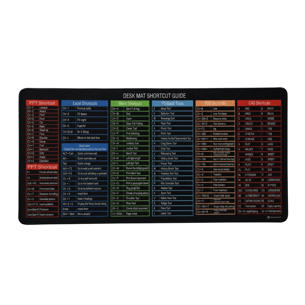 Clearly Organized Keyboard Shortcut Desk Mat -XXL : 90 x 40 cm | 35.4 x 15.7 inch - Ozerty