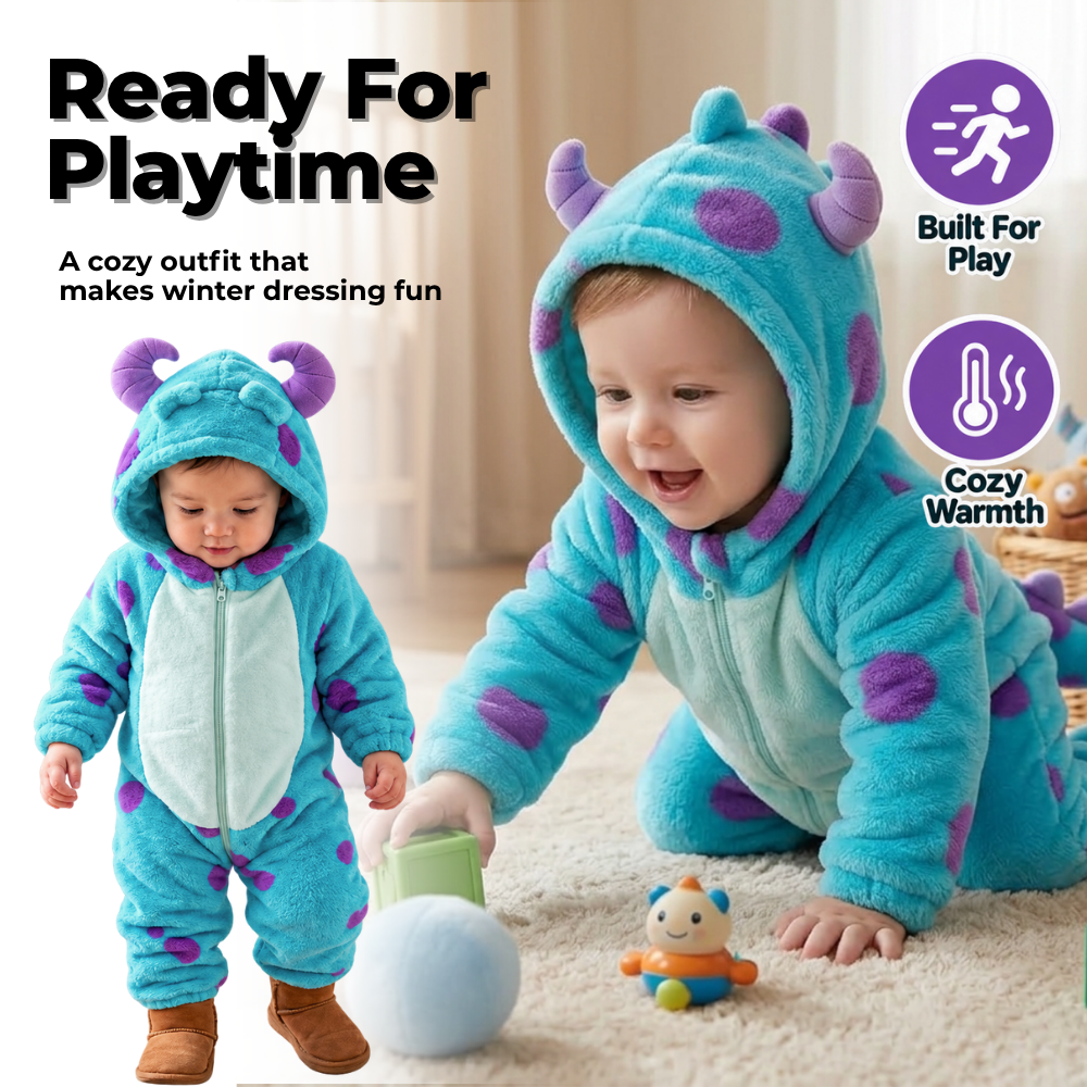 Cozy Horned Baby Monster Costume Jumpsuit - Ozerty