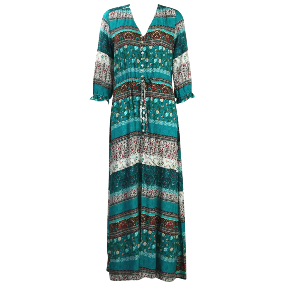 Bohemian V-Neck Maxi Dress -Green - Ozerty