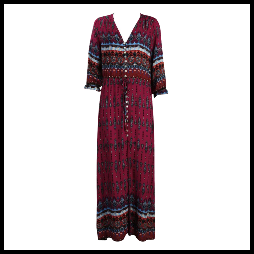 Bohemian V-Neck Maxi Dress - Ozerty