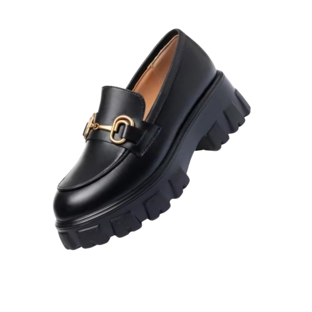 Chunky Stylish Leather Loafers -Black Matte  - Ozerty