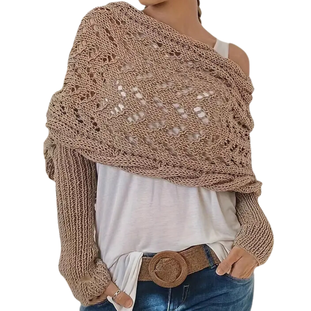 Cozy Knitted Shrug Sweater -Camel - Ozerty