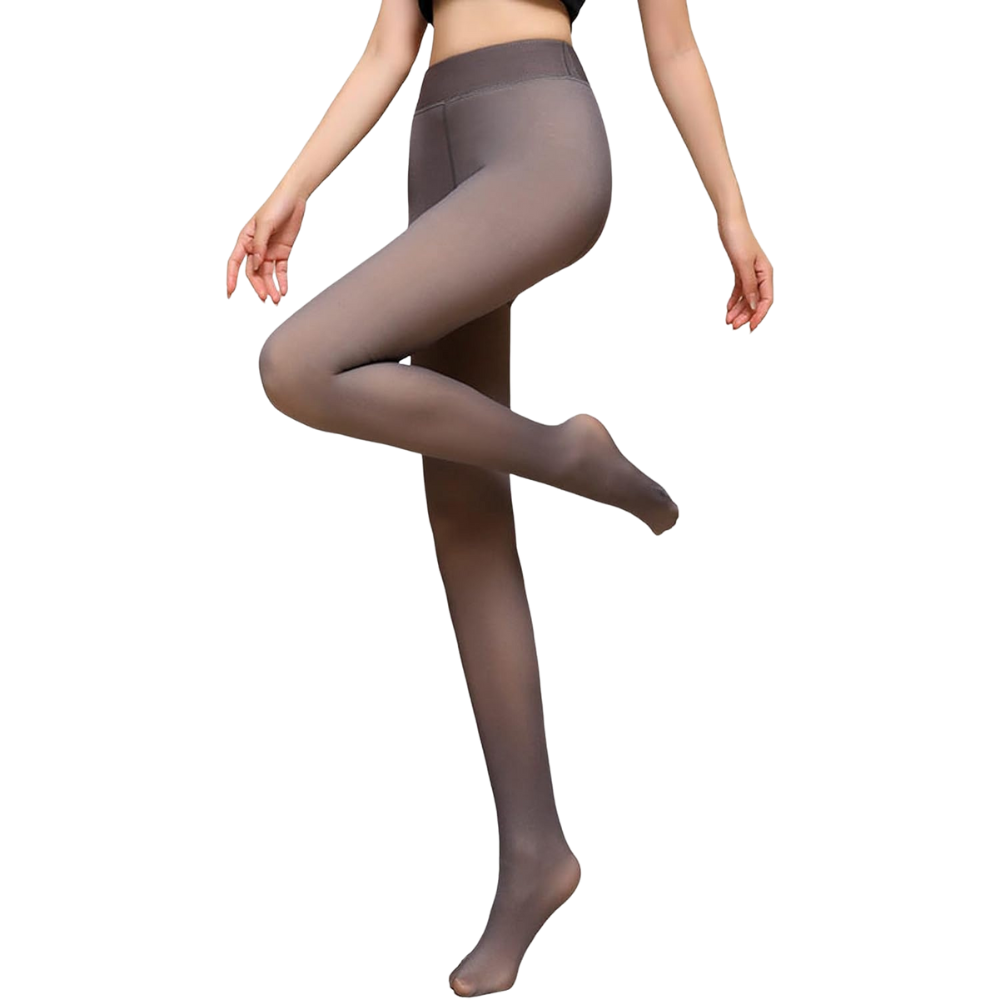 Fake Translucent Fleece Lined Tights -Grey - Ozerty