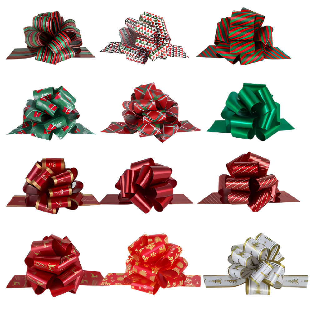 Festive Easy Assembly Ribbon Bows  -12 Pcs Christmas Bows - Ozerty