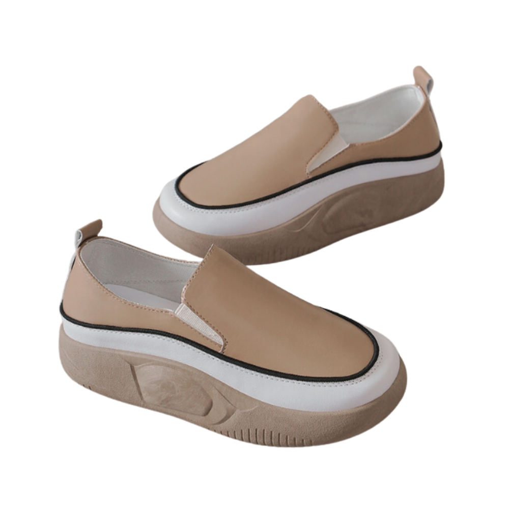 Lightweight Soft Platform Loafers -Khaki - Ozerty