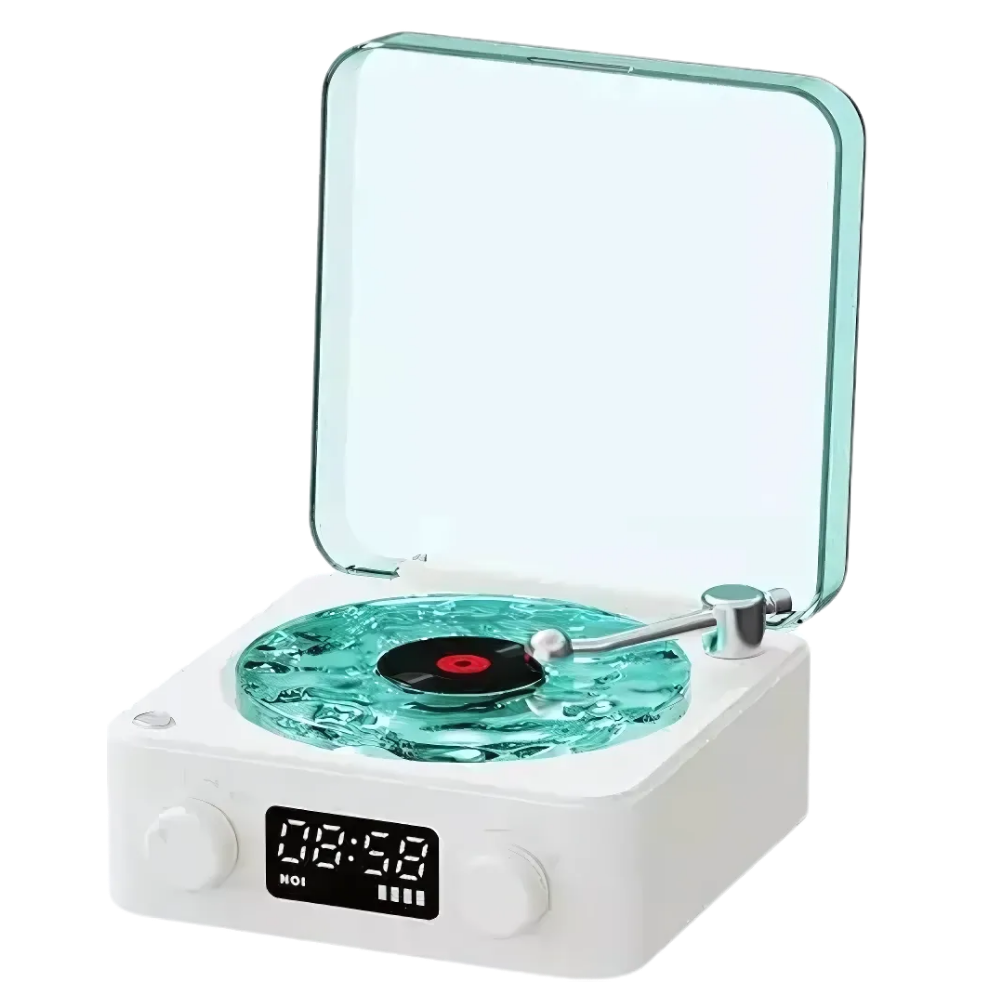 Retro-Style Waves Vinyl Player -White - Ozerty