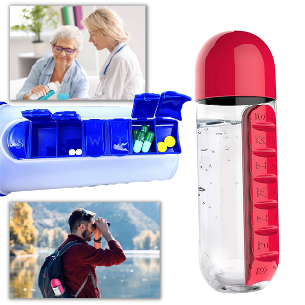 Plastic Water Bottle with Pill Box -