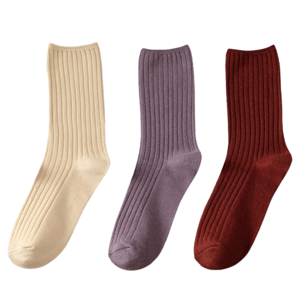 3 Pairs Ribbed Cotton Socks for Women