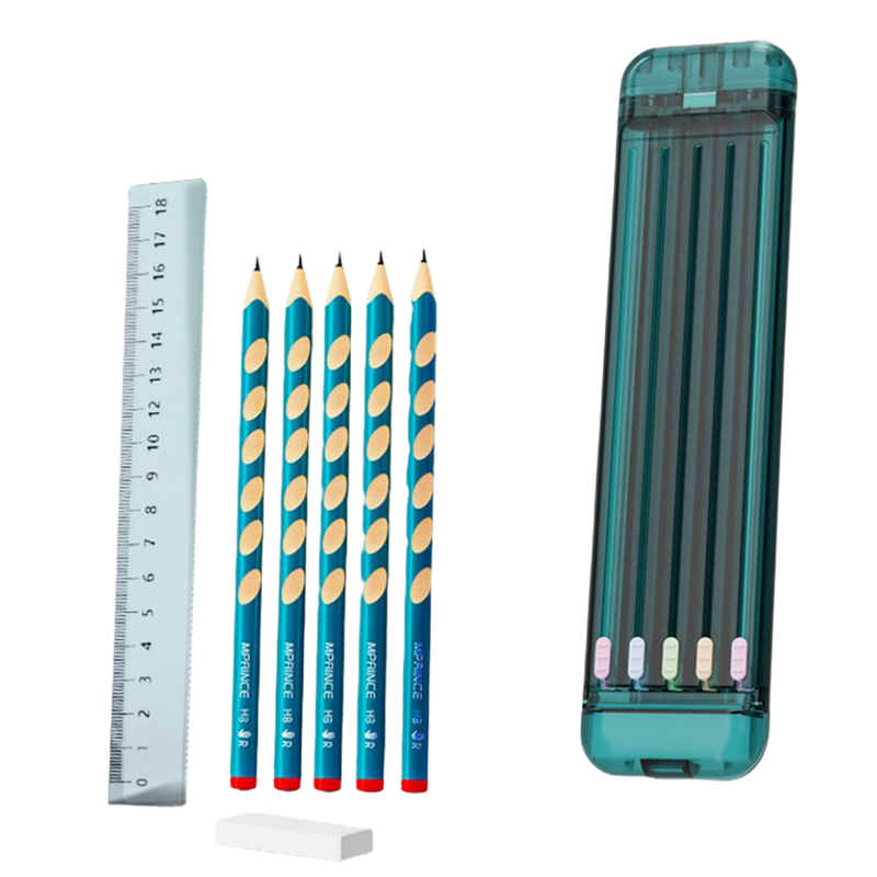 Hard Pencil Case with Pencils & Ruler