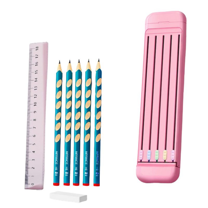 Hard Pencil Case with Pencils & Ruler
