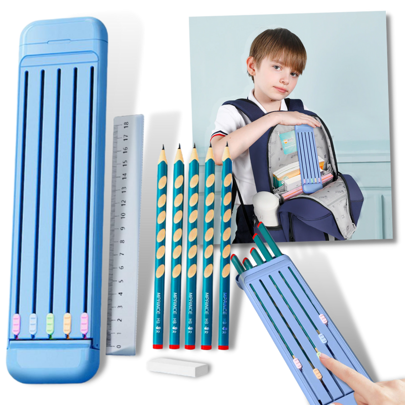 Hard Pencil Case with Pencils & Ruler -