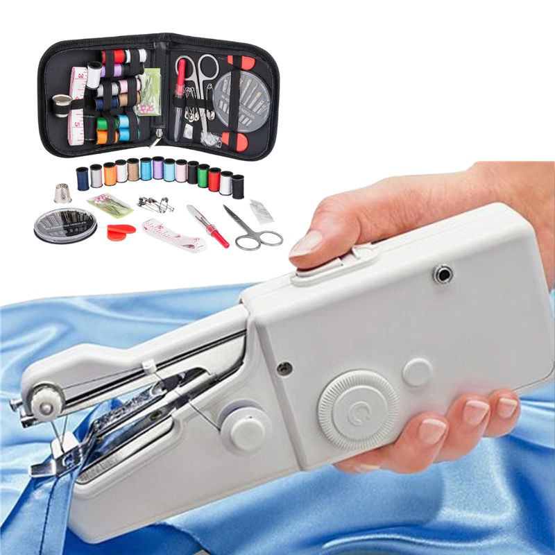 Handheld sewing machine and sewing kit