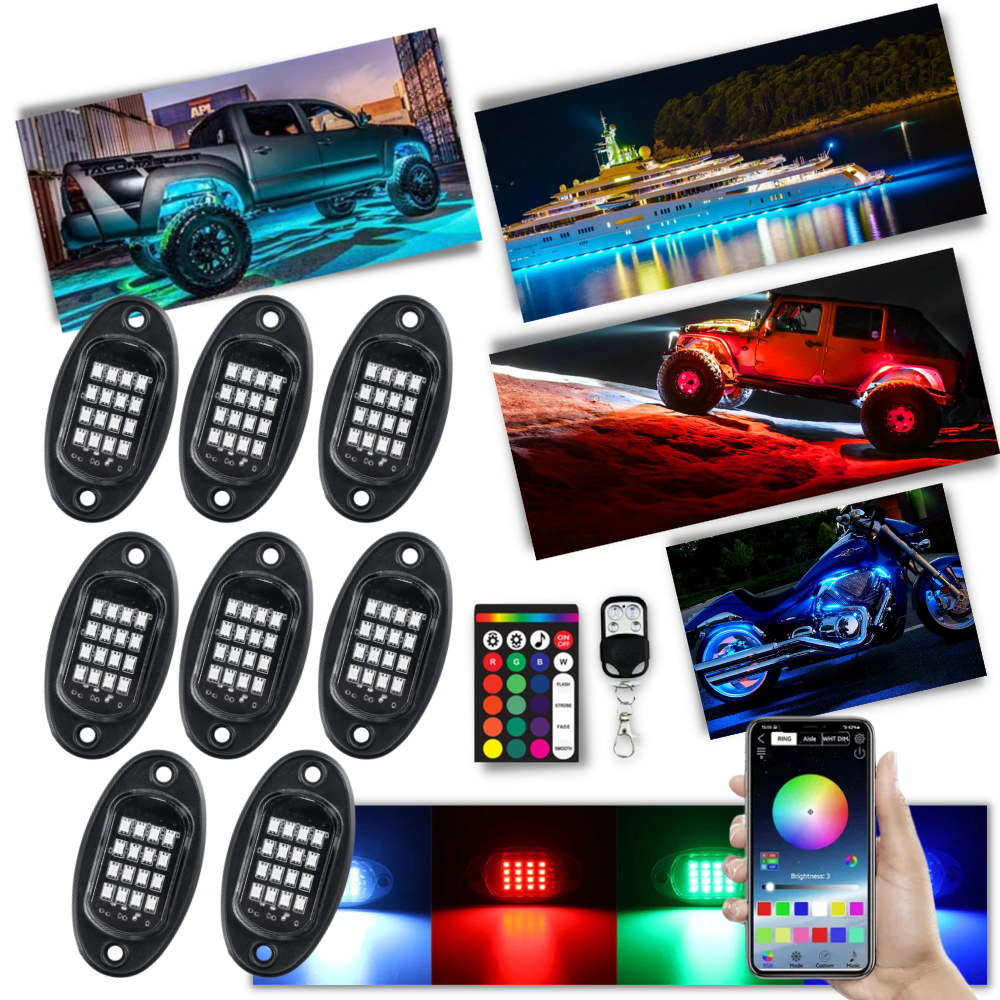 Pack of 8 RGB Light for Vehicles -