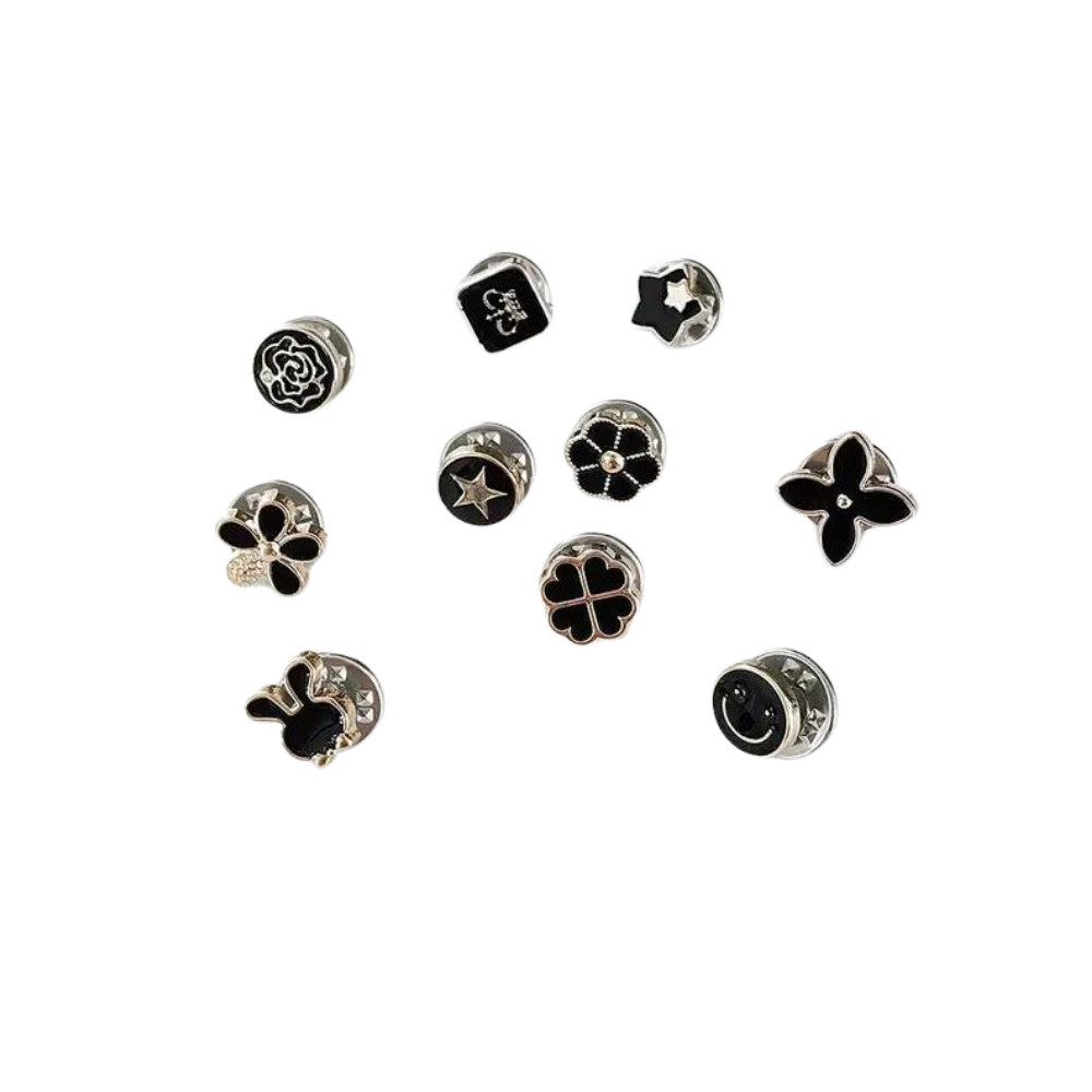 Elegant No-Sew Button Brooch Pins -Black Flowers - Ozerty