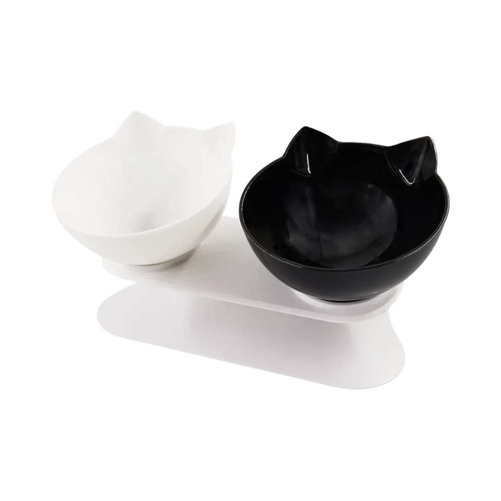 Elevated Comfort Bowl for Cats -White Black - Ozerty