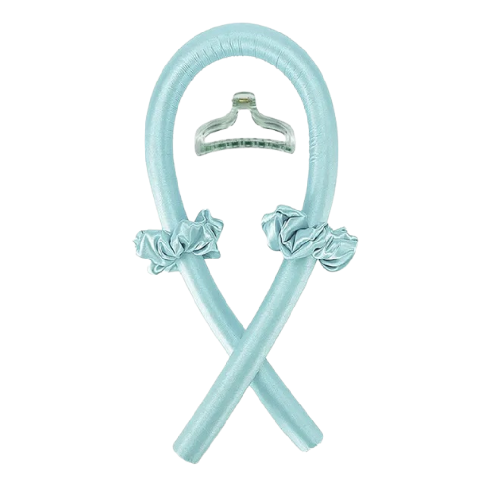 Heatless Curling Rod Headband Ribbon Silk -Blue - Ozerty