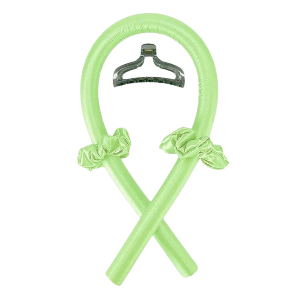 Heatless Curling Rod Headband Ribbon Silk -Green - Ozerty