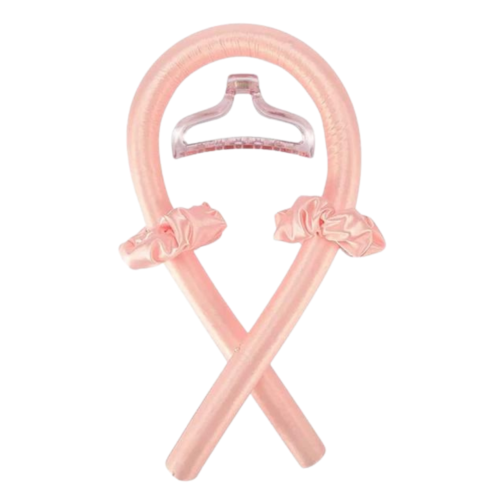Heatless Curling Rod Headband Ribbon Silk -Orange Pink - Ozerty