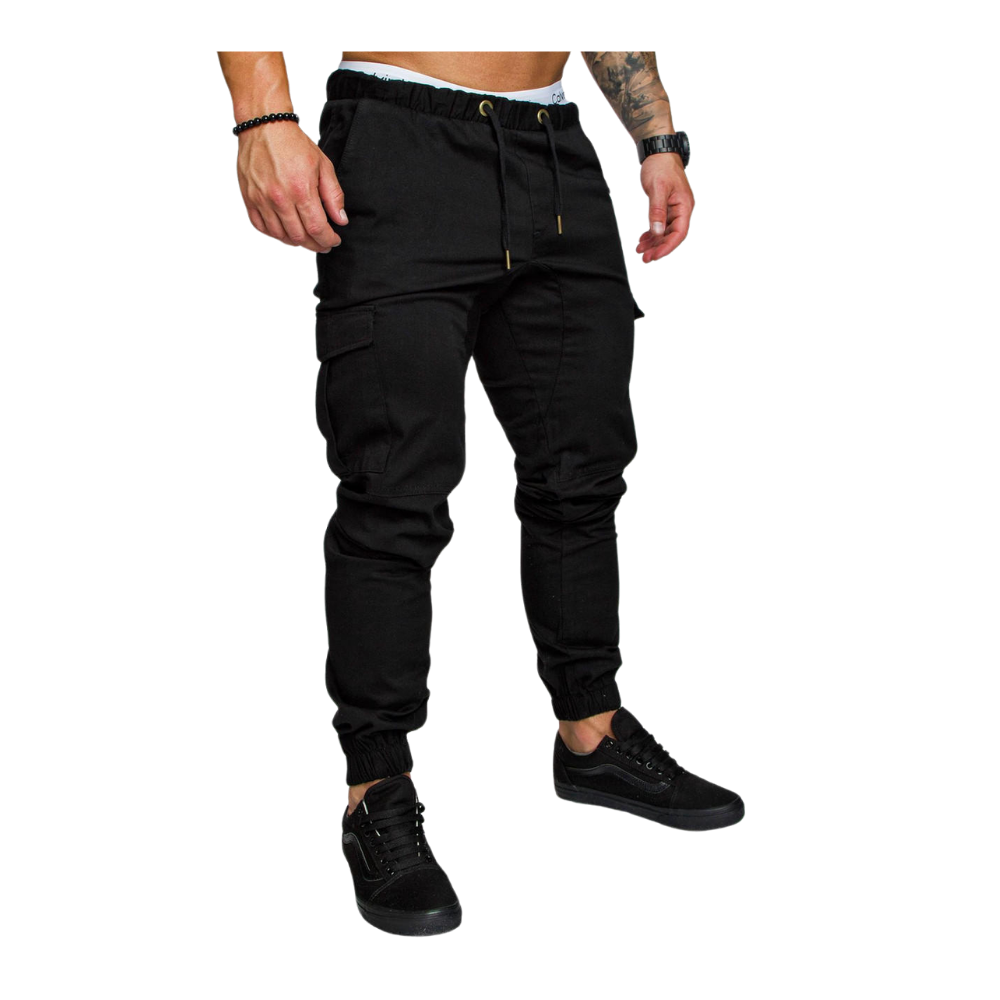 Men's Slim Fit Cargo Pants -Black - Ozerty