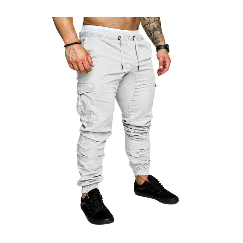 Men's Slim Fit Cargo Pants -White - Ozerty