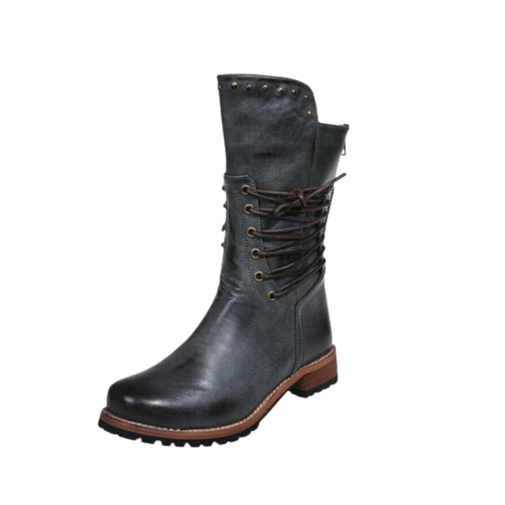 Vintage PU Leather Ankle Boots -Gray - Ozerty