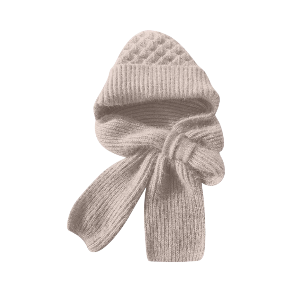 Windproof Knitted Hooded Hat with integrated Scarf and Ear Protection -Beige - Ozerty