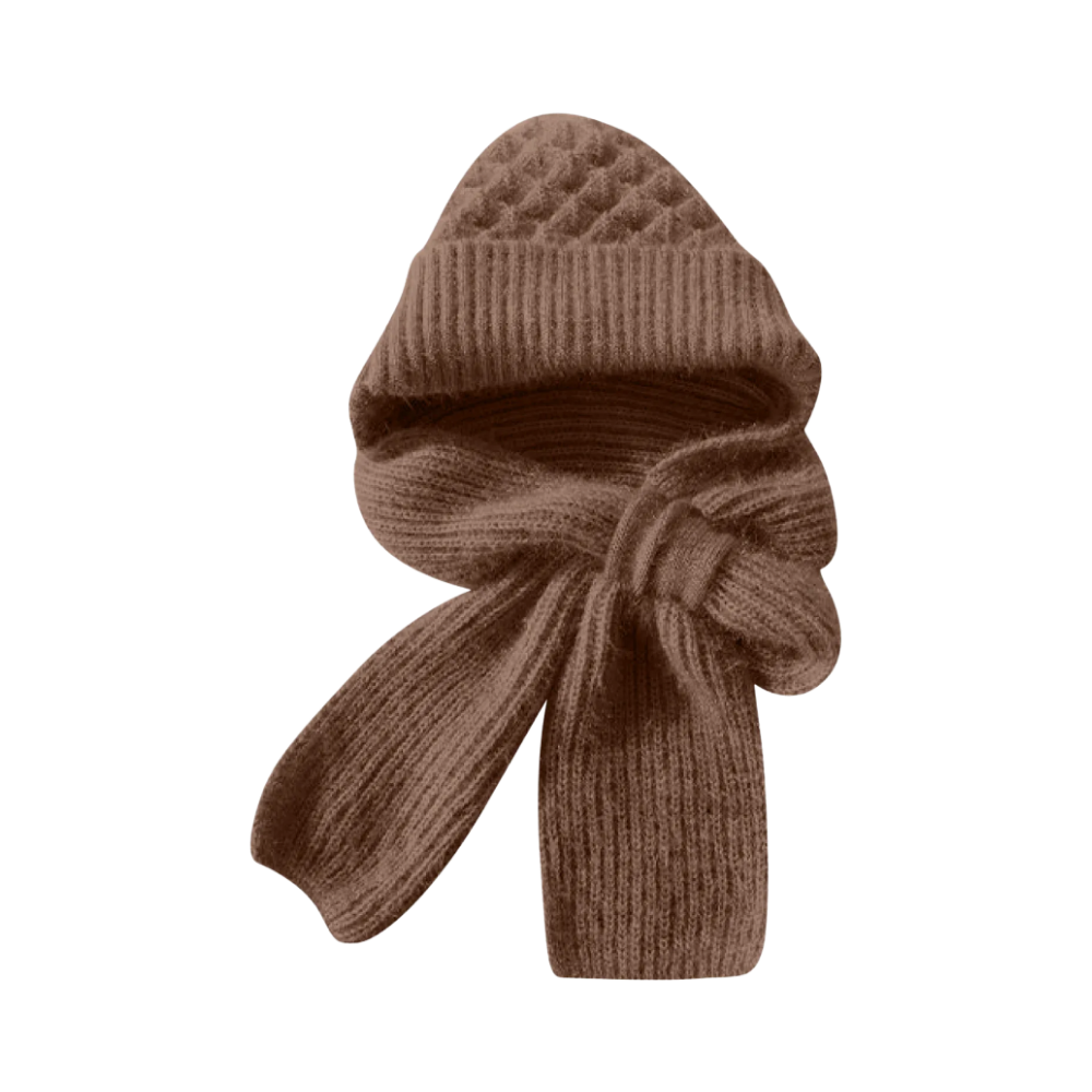 Windproof Knitted Hooded Hat with integrated Scarf and Ear Protection -Brown - Ozerty